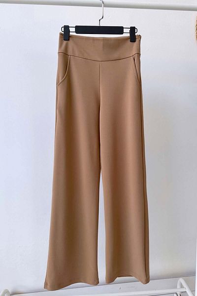 Ka Hijab Crepe Bodice Wide Leg Trousers - Camel