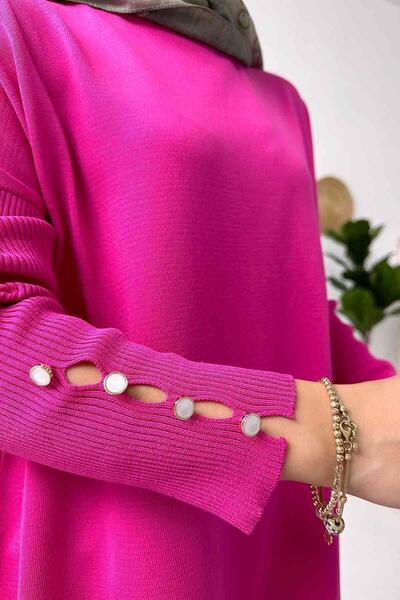 Ka Hijab Tunica mercerizata cu detaliu maneci - fucsia