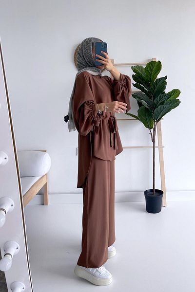 Ka Hijab Brown Hijab Set of 2 - Belted Waist