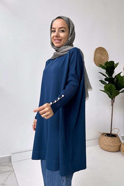 Ka Hijab Tunica mercerizata cu detaliu maneci - Petrol