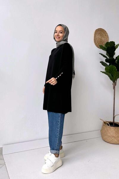 Ka Hijab Λεπτομέρεια μανίκι Mercerized Tunic - Μαύρο