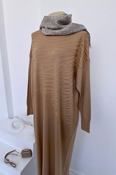 Ka Hijab Φόρεμα Zebra Mercerized - Καφέ με Γάλα