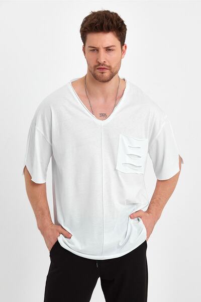 BABBOSS Tricou Super Oversize cu decolteu în V cu detaliu de buzunar