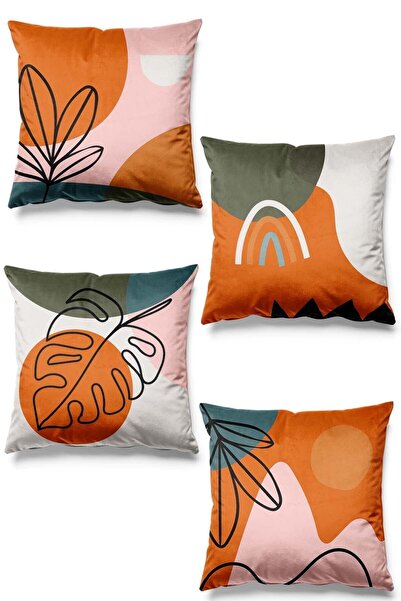 Pilloveland Çift Tarafı Baskılı Monstera Desenli 4'lü Süet Kırlent Kılıfı