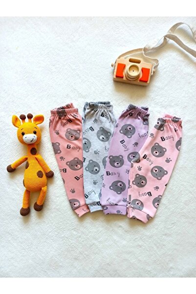 Naunau بيجامة قطنية ممشطة للفتيات الصغيرات مع دمية دب بدون حذاء، عبوة من 4 قطع