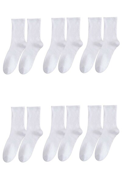 Peri Çorap Pack of 6 White Plain Cotton Tennis College Socks