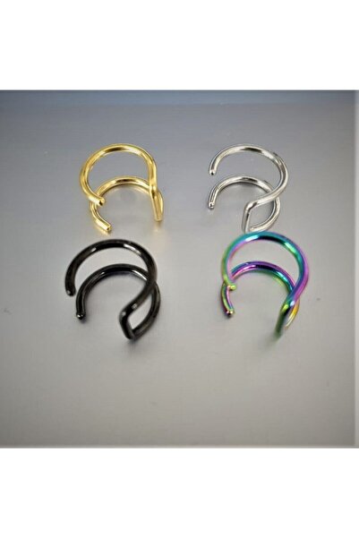 MAZEN Deliksiz Fake 316l Paslanmaz Cerrahi Çelik Unisex Küpe Kıkırdak Küpe Ear Cuff (1 ADET) (SİYAH RENK)