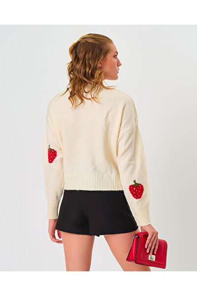 SARİTA MODA Strawberry Pattern Women's Knitwear Cardigan