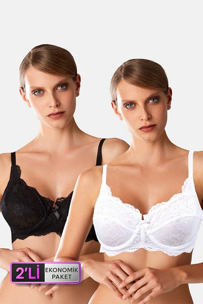 Pierre Cardin Ekonomické balení 2 ks Black-ecru 7023 Kostice Minimizer Lace Plus Size Unpadded Bra Set