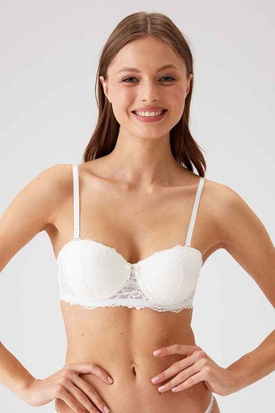 Pierre Cardin Economic Pack of 2 Ecru - Navy Blue 6203-2 Underwire Push Up Σετ σουτιέν με στράπλες δαντέλα