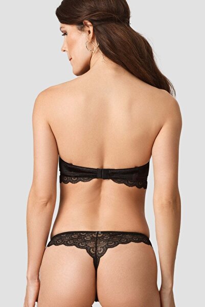 Pierre Cardin Women's Black 4767 Ales New Year's Special Unsupported Velvet Strapless Bra Panty Set (WITH STRAP GIFT)