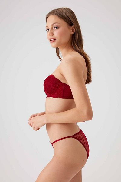 Pierre Cardin Set de sutien fără bretele căptușit cu sârmă pentru femei, roșu Claret 4032