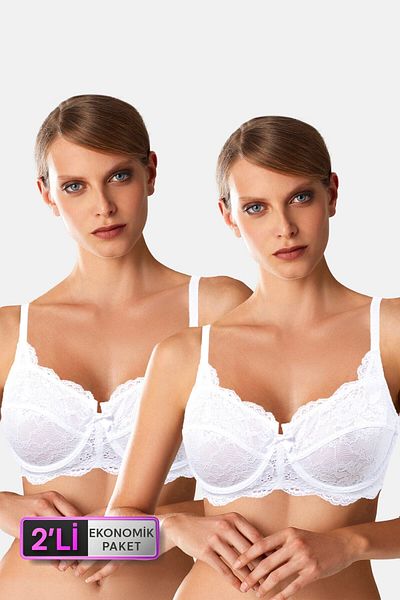 Pierre Cardin Οικονομική συσκευασία 2 τεμαχίων Ecru 7023 Underwire Minimizer Lace Up Plus Size Σετ σουτιέν χωρίς υποστήριξη