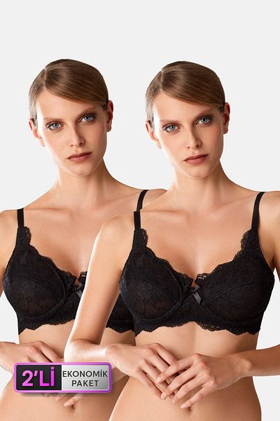 Pierre Cardin Σετ 2 οικονομικών σουτιέν με μαύρο 7023 Underwire Minimizer Lace Plus Size Unsuppoted