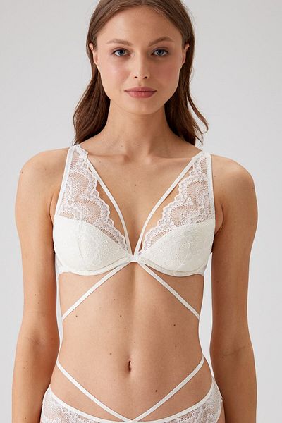 Pierre Cardin Γυναικείο εκρού 4730001   Underwire Unttressed Lace Glitter Stripe Λεπτομερές σουτιέν μπαλκονέτας