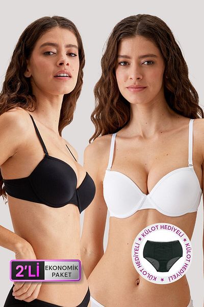 Pierre Cardin Pachet de 2 sutien micro-tricou umplut cu push-up alb-negru 6015 Milan cu cadou Slip