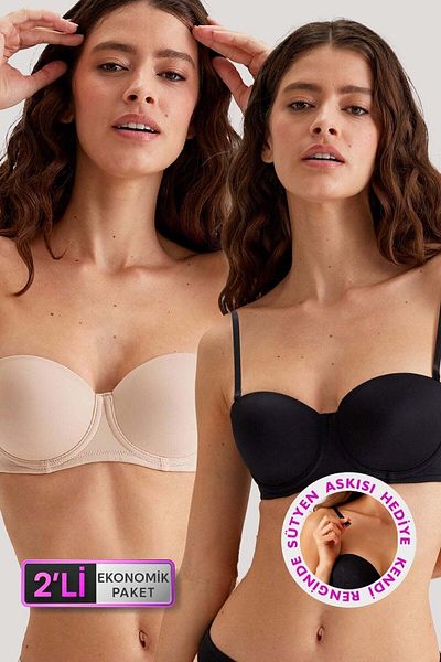 Pierre Cardin Икономичен черен комплект от 2 части - 6312 Pisa Push Up сутиен с подплънки и без презрамки от памук