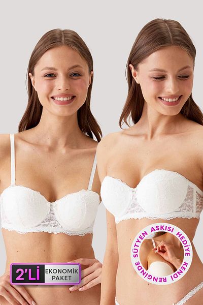Pierre Cardin Economic Pack of 2 Ecru 6203-2 Pisa Underwire Supported Strapless Lace Bra Set