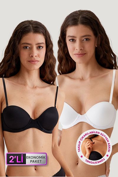 Pierre Cardin Ασπρόμαυρο 6806 Vicenza Extra Push Up Σετ στράπλες μπλουζάκι και σουτιέν - Οικονομικό πακέτο 2