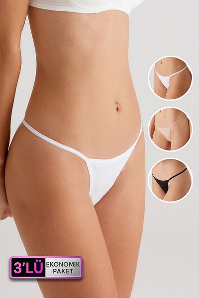 Pierre Cardin Οικονομικό πακέτο 3 - Ασπρόμαυρο Skin 2039 Model V-Thong Cotton Basic Thong