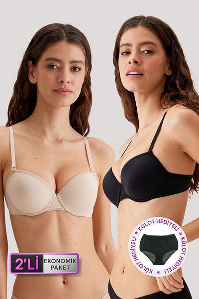 Pierre Cardin 2 Pack Black-Ten 6015 Push Up Padded Micro T-shirt Σετ σουτιέν