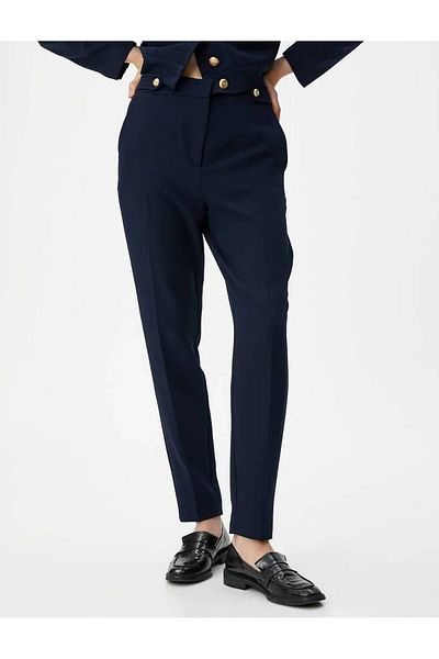 Koton Fabric Trousers High Waist Crop Leg Epaulettes
