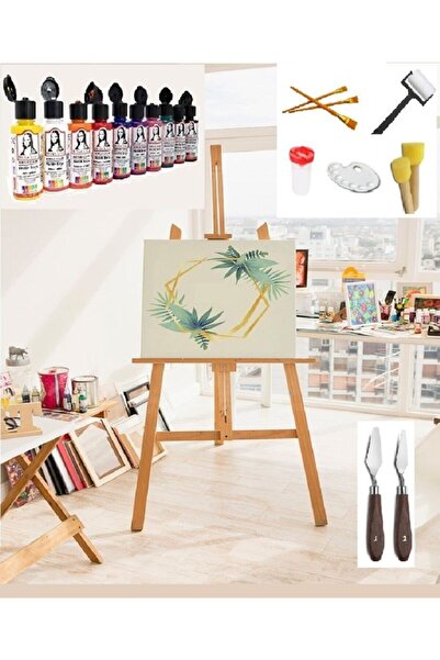 Art Picasso Akrilik Boya 10*40ml Fırça Metal Spatula Ponpon Su Kabı Rulo Fırc...