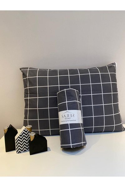 Sares Home Geometric Pattern Smoked Square Plaid Single Ranforce Elastic Sheet Set (100X200)