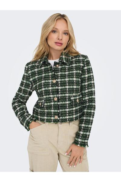 ONLY ONLALESSIA BOUCLE JACKET OTW Shirt Collar Button Detailed Boucle Fabric ...