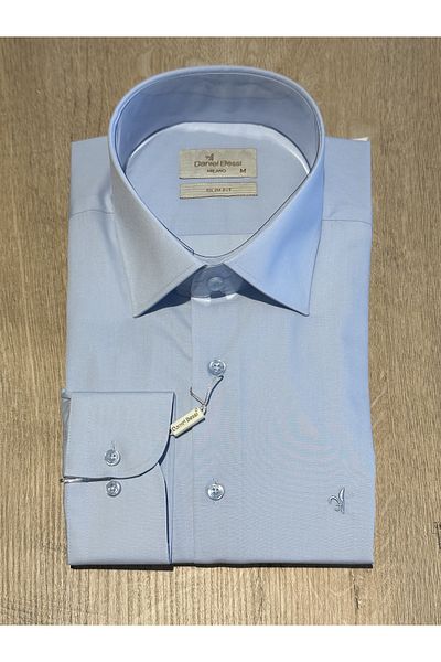 Daniel Bessi Cămașă pentru bărbați, cu mânecă lungă, slim fit, din bumbac, albastru deschis