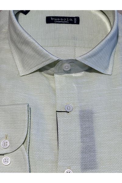 bussola Ανδρικό πουκάμισο με μακρύ μανίκι Custom Fit Cotton Fabric Neon Green