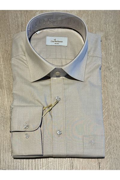 Daniel Bessi Μακρυμάνικο Regular Fit Basic Βαμβακερό Σκούρο Μπεζ Κλασικό Ανδρικό Πουκάμισο