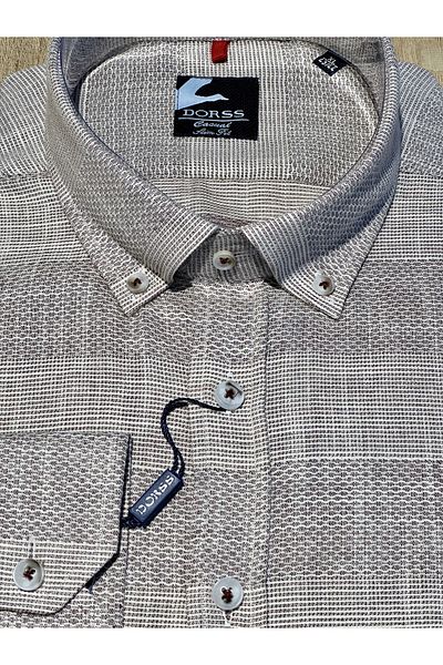 Dorss Long Sleeve Slim Fit Micro Patterned Foldable Sleeve Classic Men's Shirt