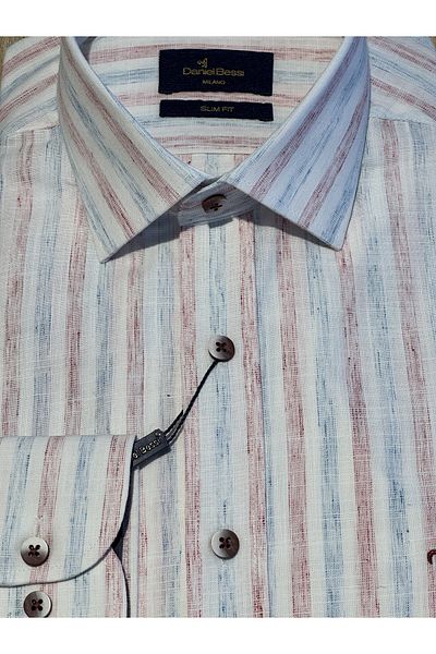 Daniel Bessi Long Sleeve Slim Fit Striped Cotton Men's Classic Shirt