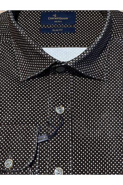 Daniel Bessi Μακρυμάνικο Slim Fit Πουά Κλασικό Casual Ανδρικό Βελούδινο πουκάμισο