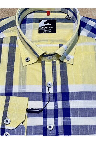 Dorss Довгорукавна, облягаюча, картата бавовняна жовта класична чоловіча сорочка