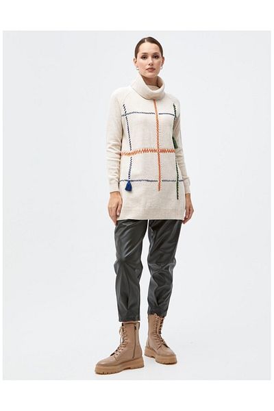 Kayra Turtleneck Stitching Detailed Knitwear Tunic