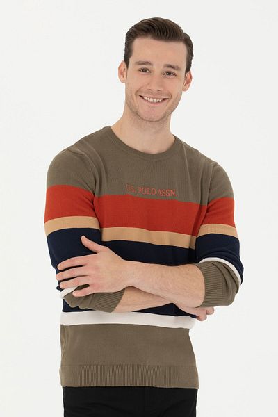 U.S. Polo Assn. NOKHA U.S. Polo ASSN. Embroidered Transverse Block Colored Regular Fit Crew Neck Men's Sweater