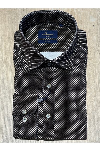 Daniel Bessi Μακρυμάνικο Slim Fit Πουά Κλασικό Casual Ανδρικό Βελούδινο πουκάμισο