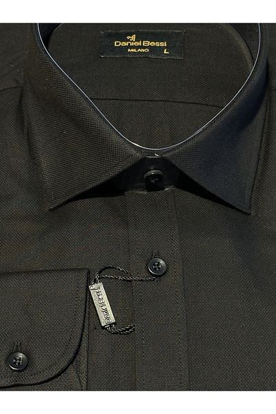 Daniel Bessi Μακρυμάνικο Regular Fit Oxford υφασμάτινο μαύρο βαμβακερό πουκάμισο με τσέπες