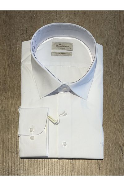 Daniel Bessi Long Sleeve Slim Fit Basic Cotton White Men's Shirt