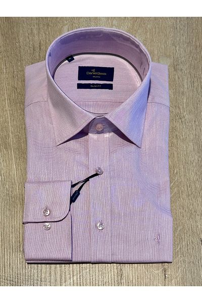 Daniel Bessi Μακρυμάνικο Slim Fit Basic Βαμβακερό Dusty Rose Classic Ανδρικό πουκάμισο