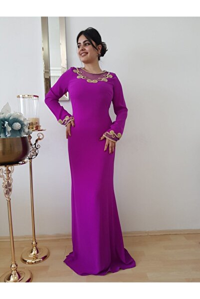 FERGAN Kadın Mor Büyük Beden Abiye Elbise