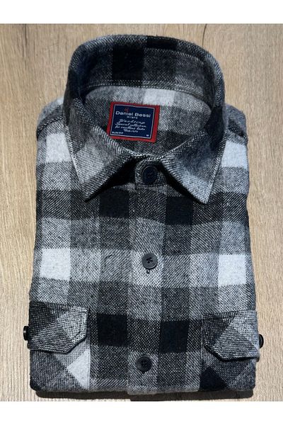 Daniel Bessi Long Sleeve Slim Fit Checked Double Cover Pocket Men's Casual Lumberjack Shirt