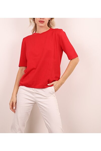 Butik Şans طاقم الرقبة قصيرة الأكمام الأساسية تريكو بلوزة سترة