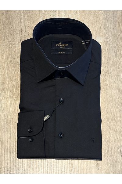 Daniel Bessi Μακρυμάνικο Slim Fit Basic Βαμβακερό Μαύρο Ανδρικό Πουκάμισο