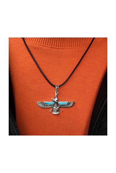 Midyat Nurtaş Gümüş Firuze Ve Markazit Taşlı Orta Boy Unisex Ahura Mazda Gümüş Kolye