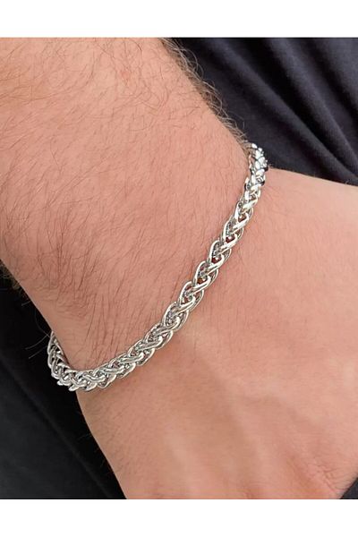 Aylish Bijuteri SILVER MEN'S THIN CHAIN STEEL BRACELET