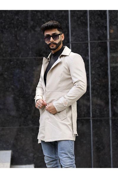 geyigo Men's Long Leather Jacket