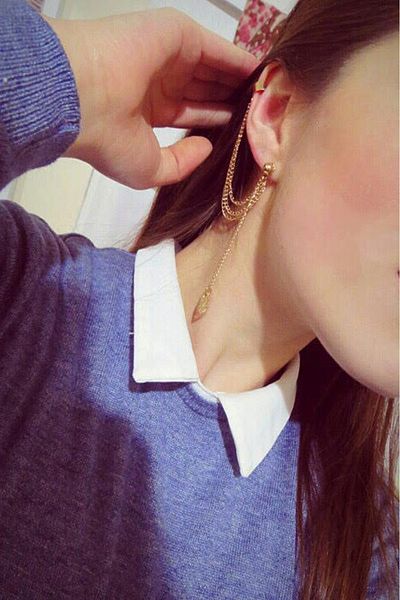 Rednose Chain Dangle Gold Leaf Earrings
